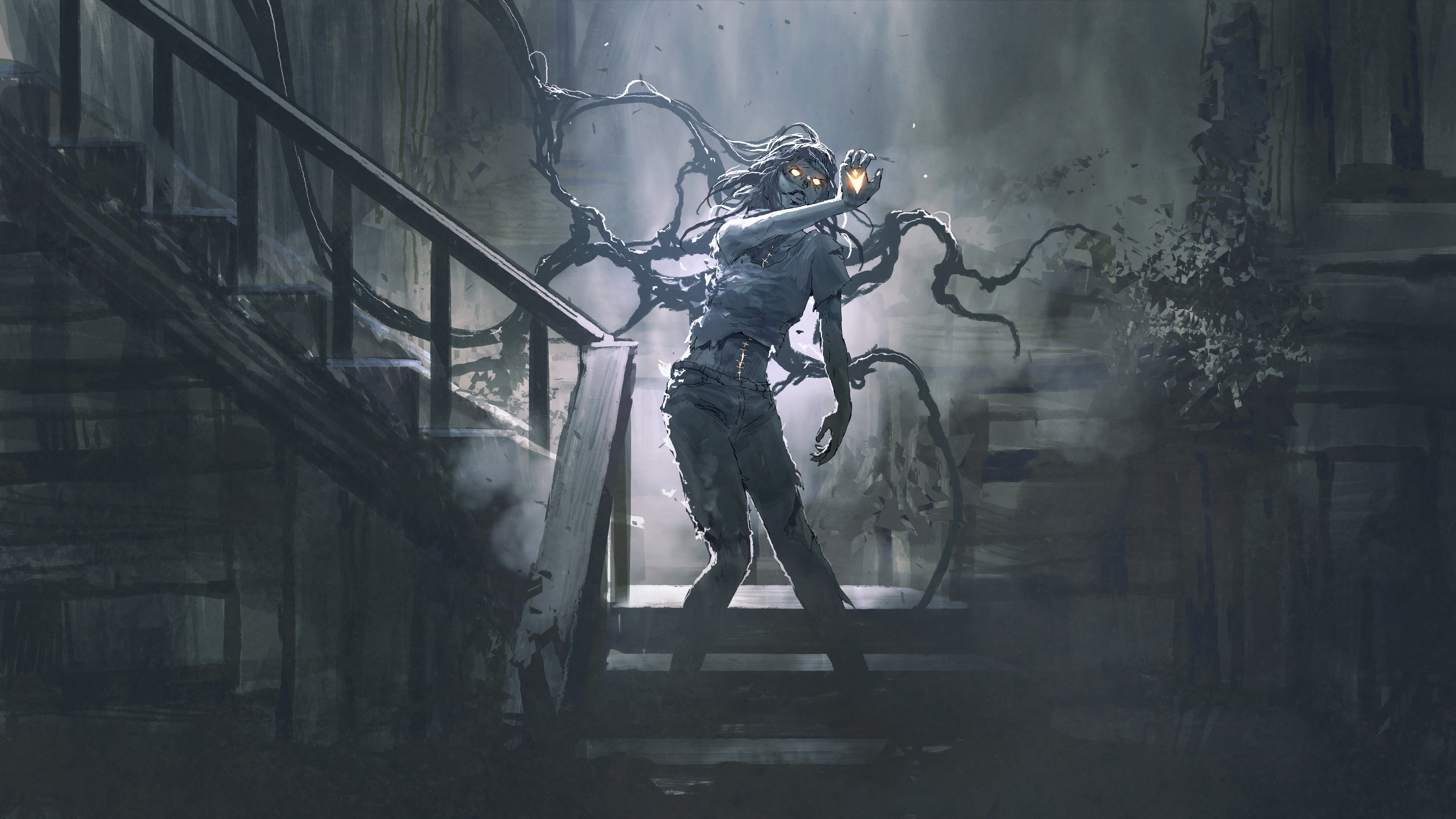 Female Zombie Standing on Stairs