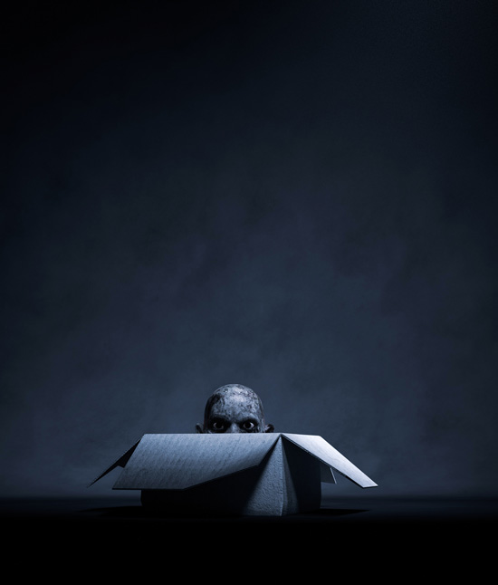 Monster Head Hiding in a Open Box