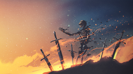 A Skeleton Ghost Engulfed in a Radiant Unholy LIght