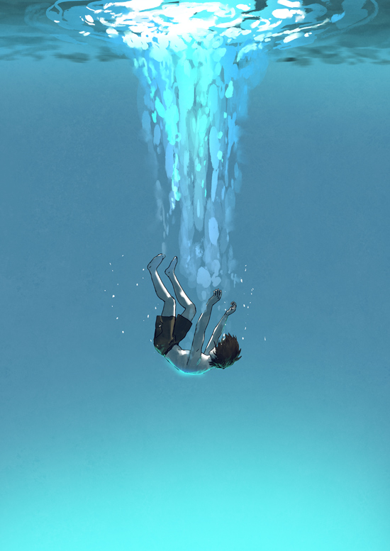 The Young Man Falling Underwater